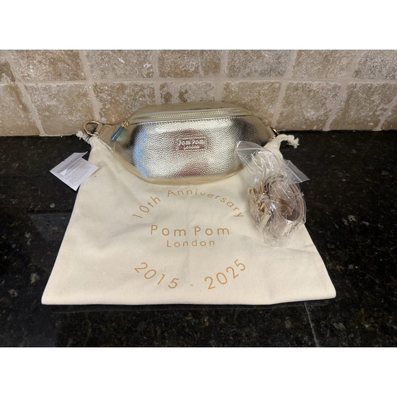 Pom Pom London Metallic Gold Bum‎ Bag/Fanny Pack/Belt Bag NEW - Picture 2 of 8
